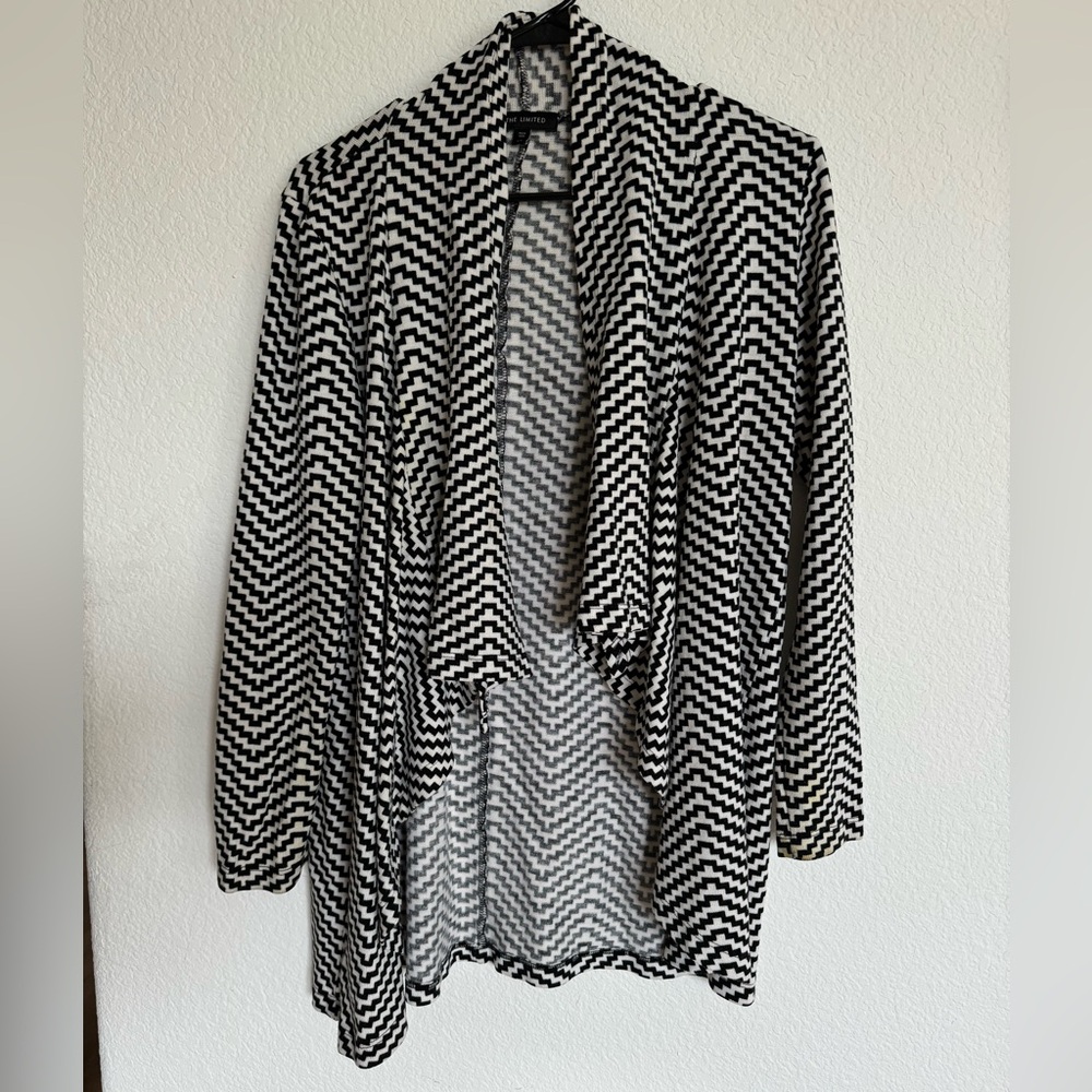 The Limited Black and White Chevron Open Cardigan